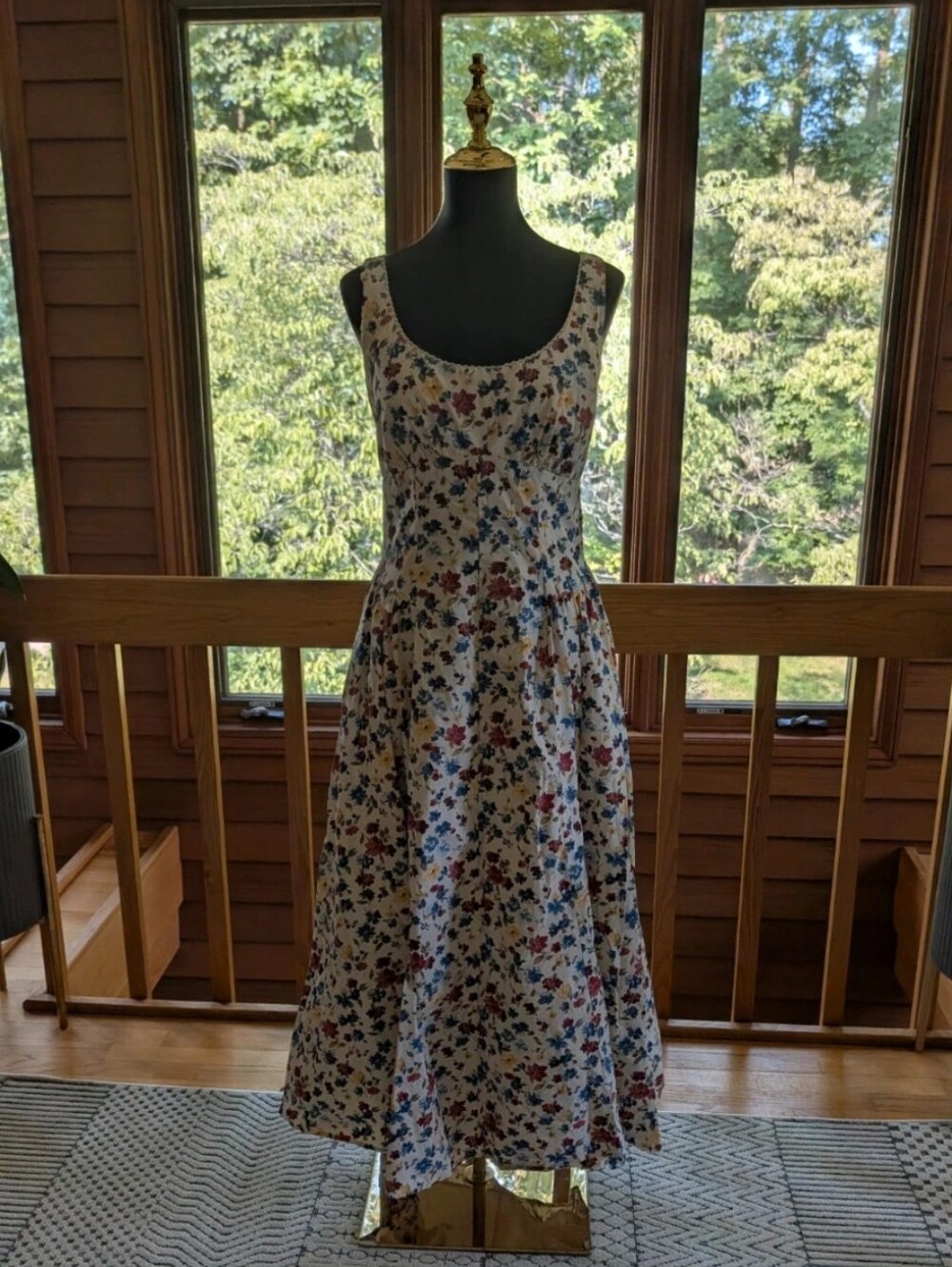 Abercrombie & Fitch Cream Floral Scoop-Neck Midi Dress